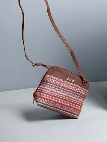 ZOUK Assam Tapestry Stripes Printed Vegan Leather Out Of Office Sling Bag With Adjustable Strap For Women's Girls