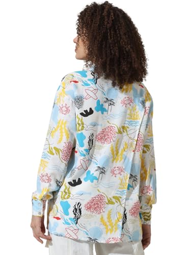 ONLY Women Printed Viscose White Oversized Shirt