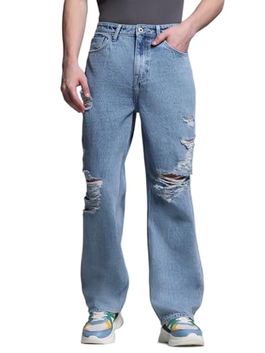 Jack & Jones Men's Blue High Rise Loose Fit Jeans