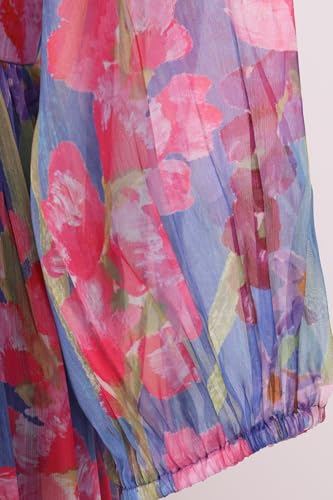 W for Woman Blue Floral Printed Chiffon Flared Dress - (W13789-125340-L)
