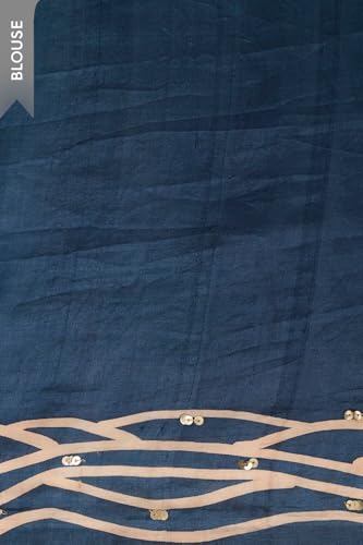 Taneira Women Dark Blue Murshidabad Block Print Pure Silk Saree with Unstitched Blouse Piece (SAIH01AC1467-Dark Blue)
