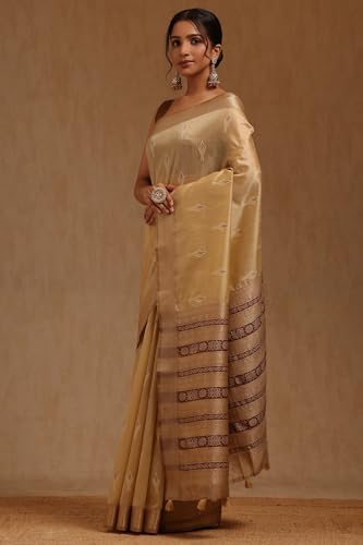 Soch Womens Beige Tussar Woven Design Saree