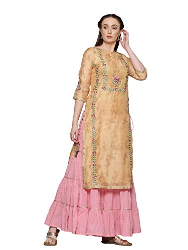 Jaipur Kurti Women's Silk Kurta with Palazzo & Dupatta (AVKPLZ1898_Yellow_S)