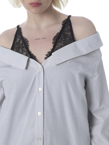 ONLY Women's Striped Regular Fit Blue Shirt