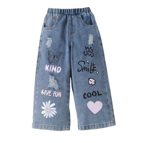 Hopscotch Girls Typography Print Blue Jeans for Ages (4-5 Years)