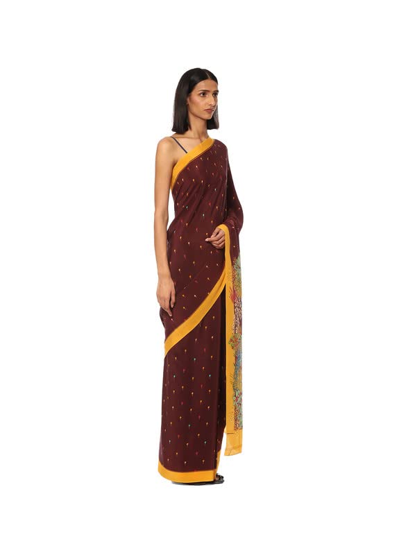 Satya Paul Red Silk Crepe Silk Printed Casual Festive Party Wedding Saree for Women