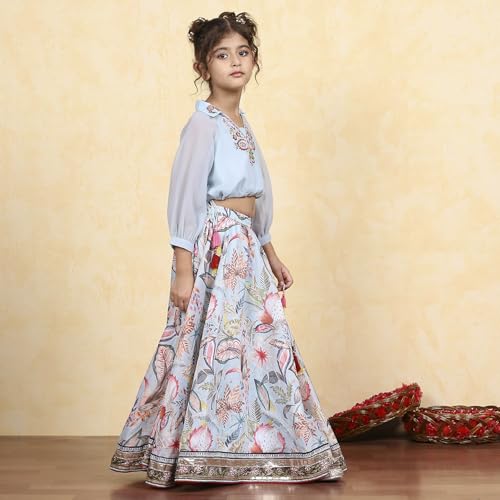 Biba Girls Blue Georgette Dyed Relaxed Lehenga Set_8-9Y