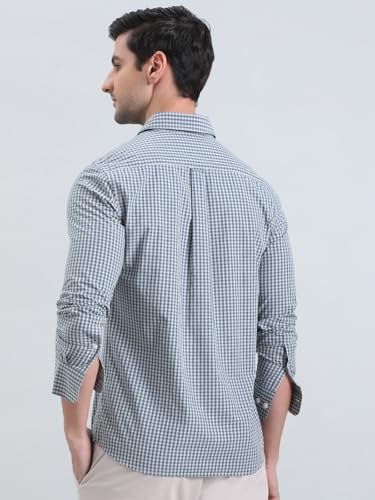 GO COLORS Collared Casual Check Shirt for Men | Pure Cotton, Full Sleeves, Regular Fit, Patch Pocket | (Dark Jean Blue, 44)