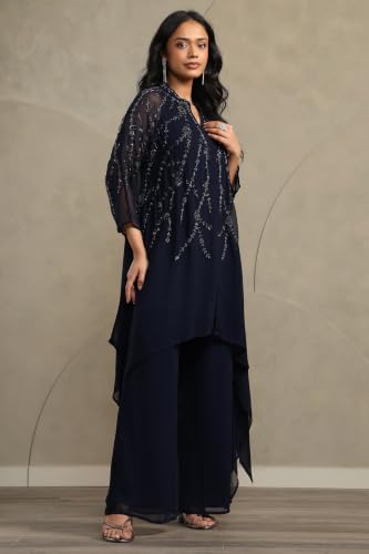 Soch Womens Navy Blue Georgette Cutdana Hand Embroidered Co-Ord Set