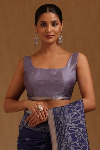 Soch Womens Blue Tussar Woven Design Saree