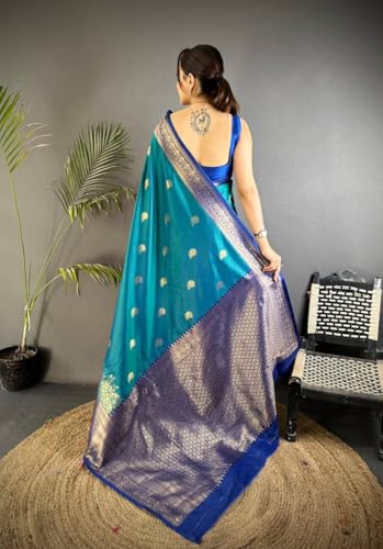 VASTTRAM Women's Original Royal Rajwadi Pure Soft Kanchi Pattu Kanjivaram Kanchipuram Dola Two ton Silk Banarasi Style Saree With Blouse piece (color1.1)