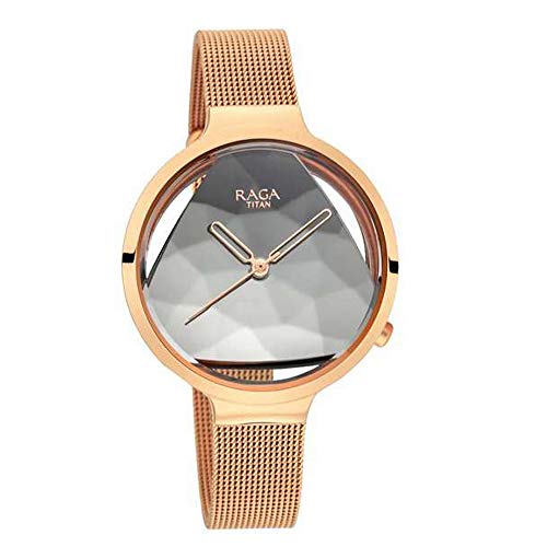 Titan Raga Moments of Joy Quartz Analog Black Dial Rose Gold Metal Strap Watch for Women - NT95134WM01