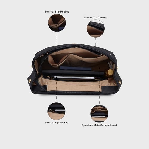 Caprese Cheryl Satchel Bag, Large | Stylish Quilted Handbag for Women with Multiple Compartments & Adjustable & Detachable Sling Strap, Secure Zip Closure| Perfect for Casual & Daily Essential (Black)