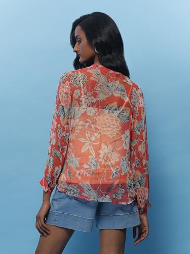 Label RITU KUMAR Red Floral Print Shirt with Inner
