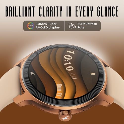 Fastrack Sleek 1.32" AMOLED 42mm Round Display Smart Watch with Hybrid Strap, QR Hub, BT Calling, SPO2, Hotkey, Functional Crown, IP68 Water Resistant Upto, 5 Days Battery Life - Onyx Black