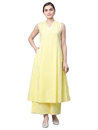 Ahalyaa Women Yellow Colour Cotton Printed Kurta Palazzo Set