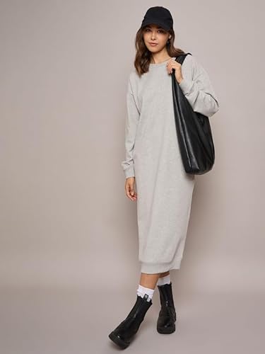 SASSAFRAS Women Grey Melange Terry Oversized Midi Sweat Dress -XXL
