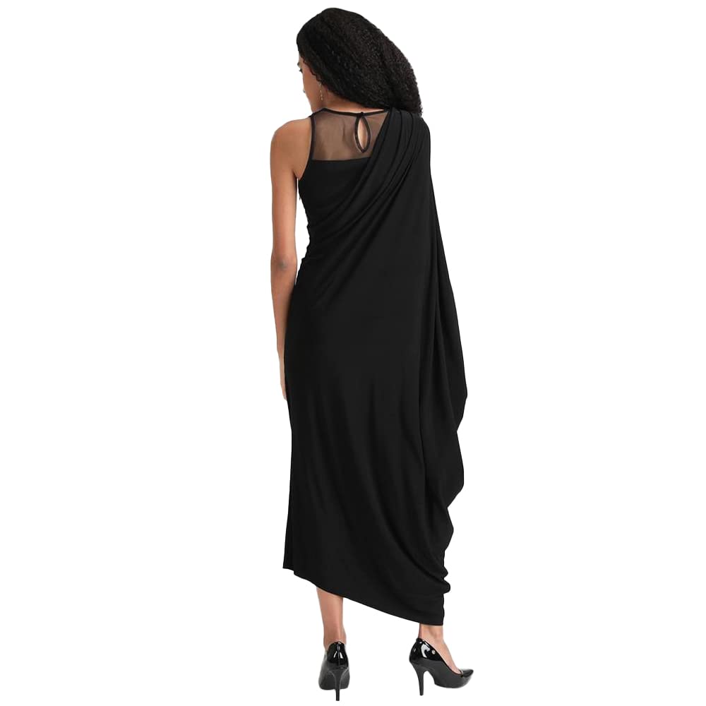 Kazo Embellished Polyester Blend Round Neck Women's Maxi Dress (Black,Medium)