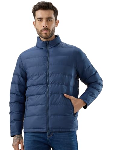 Status Quo Men’s Solid Quilted Puffer with Stand Collar Reversible Jacket | 100% Polyester | NAVY/BLACK | XL Size