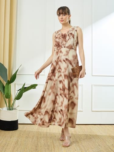 Latin Quarters Women's Brown Sleeveless V-Neck Casual Tie-Dye Dress_S