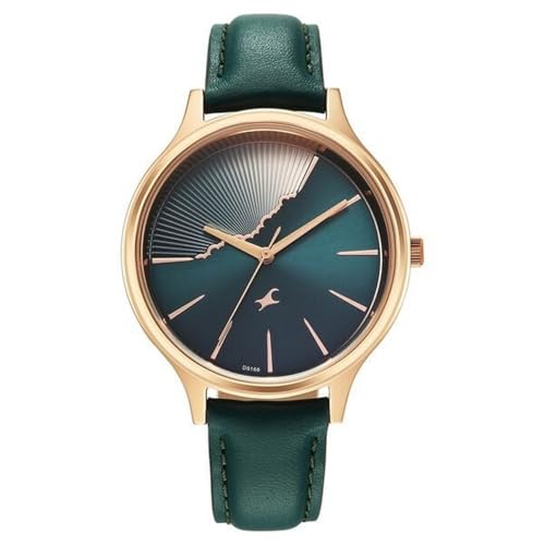 Fastrack Style up 5 Quartz Green Round Dial Girl's Watch | Leather Strap Material | Watches for Girls Analog - 6207WL01