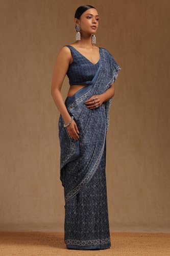 Soch Womens Blue Crepe Ethnic Motifs Saree