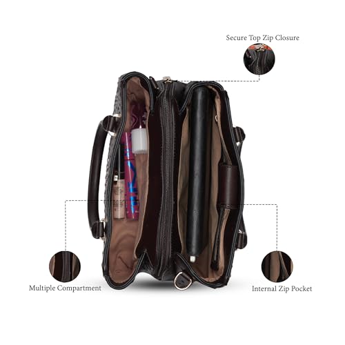 Caprese Britney Medium Satchel Bag for Women | Animal Texture Faux Leather Shoulder Bag with Adjustable & Detachable Strap | Zipper & Magnetic Button Closure | Office & Casual Use (Coffee Brown)