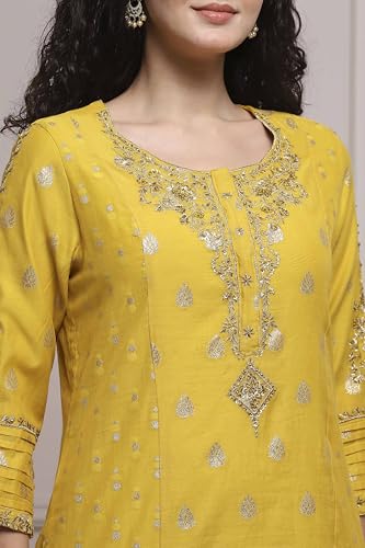 Biba Women Lime Cotton Blend Straight Yarndyed Suit Set_46
