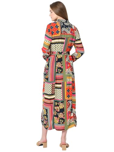VERO MODA Women Ethnic Motifs Multicolor Viscose Midi Length Fit and Flare Dress