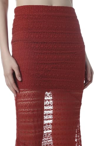 ONLY Women's Self Design Regular Fit High-Rise Red Skirt