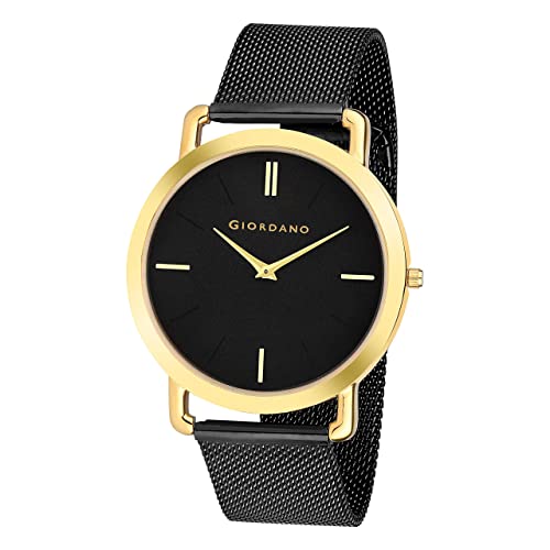 Giordano Wired Collection Analog Slim Watch for Man with Black Dial and Black Metal Mesh Strap Wrist Watches for Men, with Classy Wired Mesh Band - GD4057-22