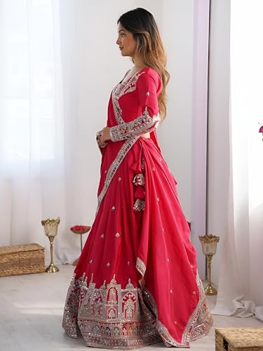 Zeel Clothing Women's Sequins Thread Embroidered French Crepe Lehenga Choli With Dupatta (5118-Pink-Women-Lehenga-Choli-Latest; Free size) (Pink)