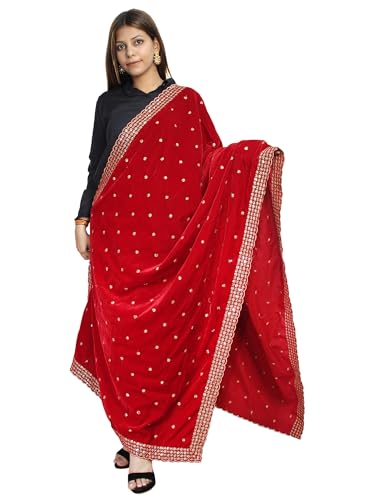 Matelco Women's Velvet Embroidered Dupatta (Red)