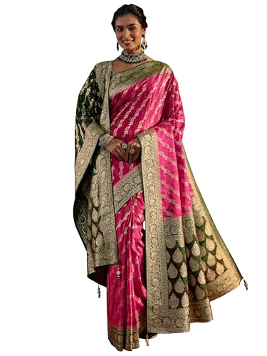Libas Art bandhani woven design Satin Saree For Women With Unstitched Blouse Piece | Traditional Saree For Festive & Wedding