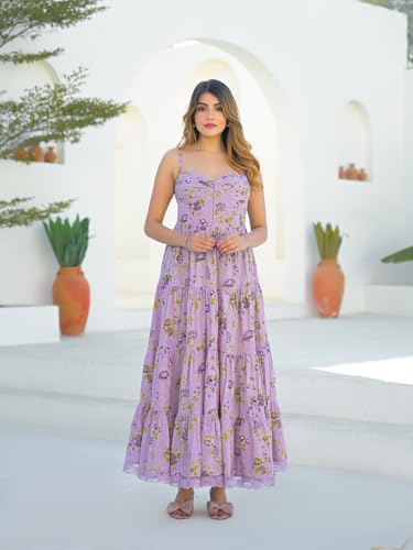 Divena Light Purple Shoulder Strap Cotton Dress