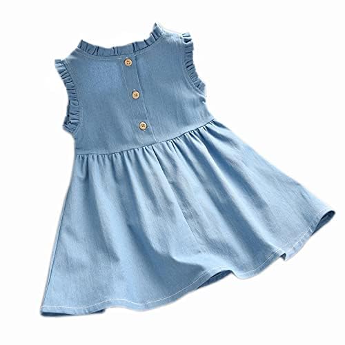 BENKILS Cute Fashion Floral Embroidered Cotton Denim Casual Frocks Dress (5-6 Years, Light Blue)