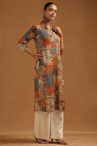 Soch Womens Multicolour Cotton Botanical Printed Kurta with Beads