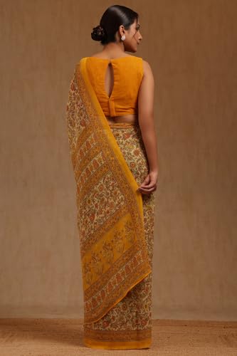 Soch Womens Yellow Georgette Floral Print Saree