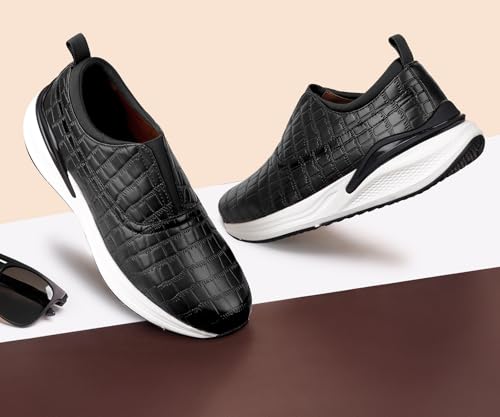 LOUIS STITCH Men's Sneakers Shoes Casual Sneaker for Men Patina Finish Cushion Sole Breathable Inner-Black (CCELJB) (Size- 6UK)