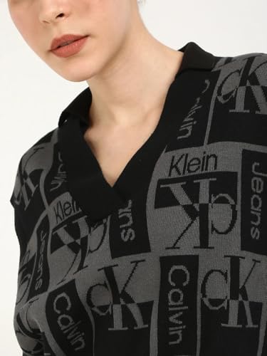 Calvin Klein Jeans Women's Wool V-Neck Pullover Sweater (J222312BEH_Ck Black