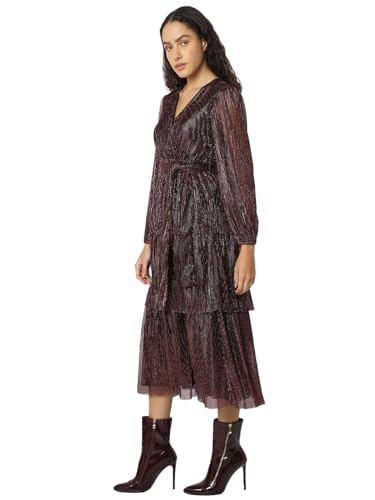 VERO MODA Women's Fit and Flare Maroon Dress