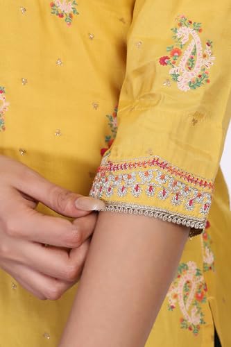W for Woman Yellow Embroidery Zari Work Straight Kurta (W13914-125062-L)