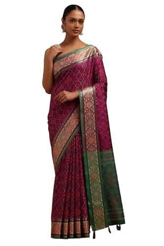 Soch Womens Purple Silk Blend Woven Design Saree With Thread Work