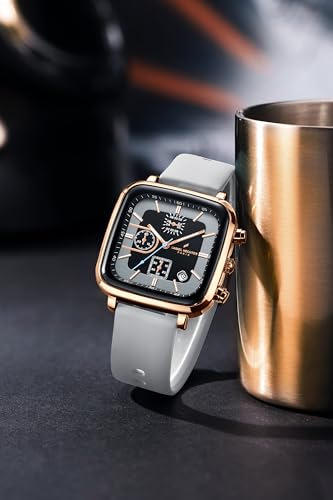 Daniel Hechter Paris Belleville Collection Modern Multi Functional Watch for Men with Square Dial and Silicon Band-DHM1002 (Grey)