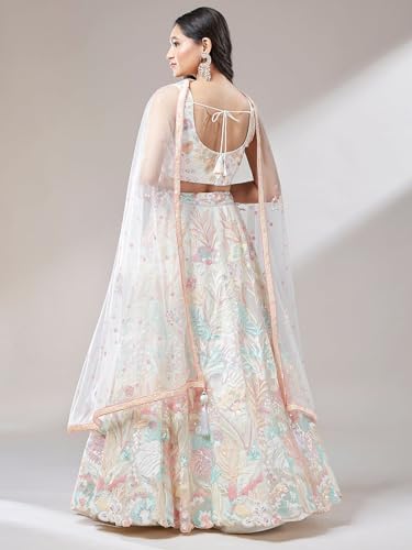 Zeel Clothing Women's Sequins Embroidered Soft Net Lehenga Choli With Dupatta (6032-Off-White-Wedding-Lehenga-Choli-New; Free Size)
