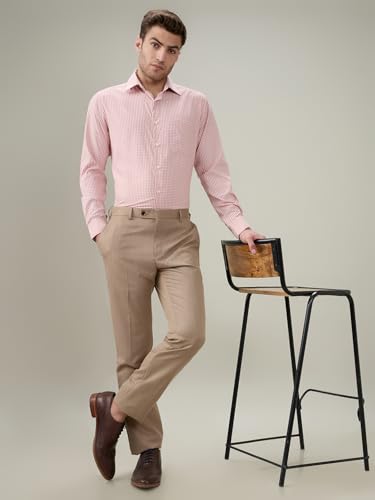 Raymond Men Slim Fit Checks Pattern Bamboo Polyester Blend Semi Cutaway Collar Full Sleeve Formal Shirt Orange