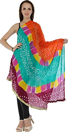 Exotic India Women's Silk Dupatta (SWI09_Spicy Orange_Free Size)