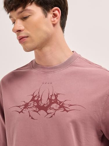 THE BEAR HOUSE Men's Cotton Graphic Oversize Fit Pink T-Shirt