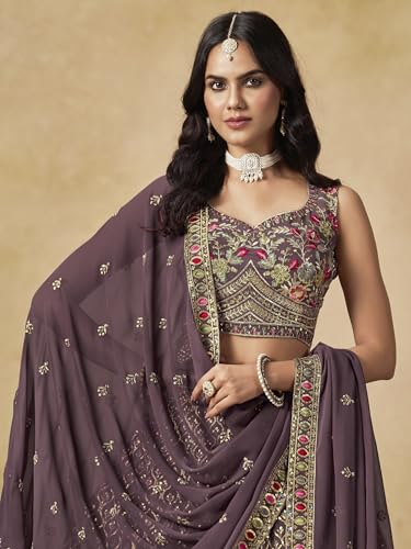 Zeel Clothing Women's Sequins and Thread Embroidered Work Georgette Lehenga Choli With Dupatta (5134-Women-Lehenga-Choli-Latest; Free size) (Light Purple)