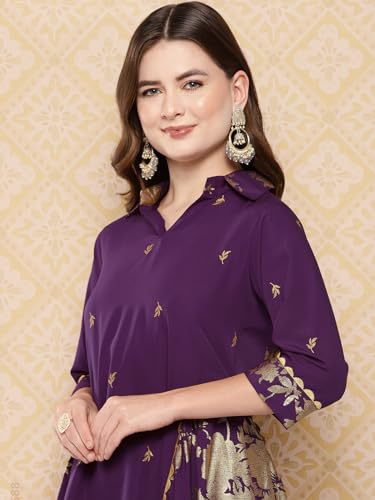 Ahalyaa Women's Polyester Co-ords Sets (AHTUPN-Combo-840-ICH_Purple_L)